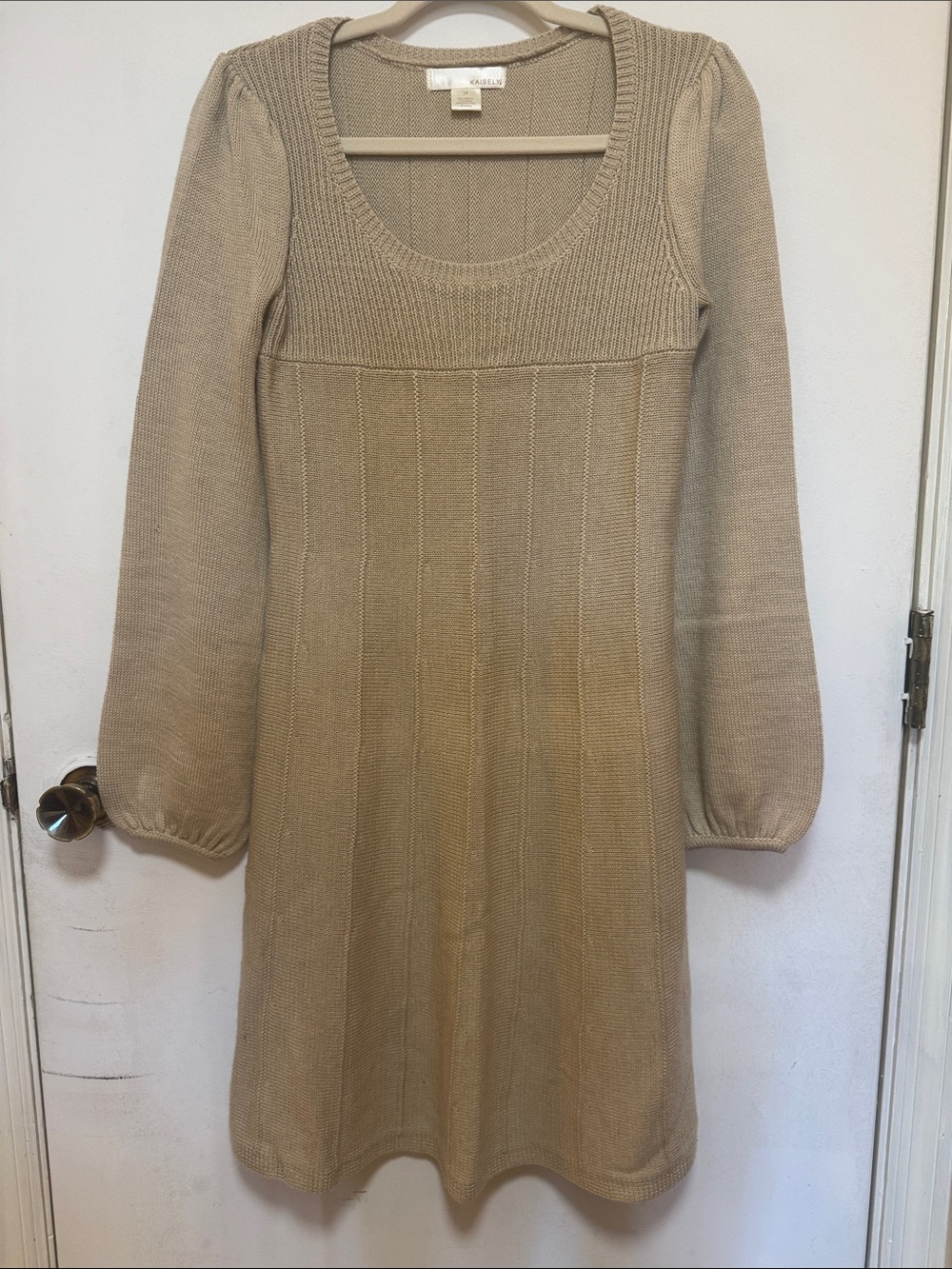 Kaisely Taupe Scoop Neck Knit Dress Sweater